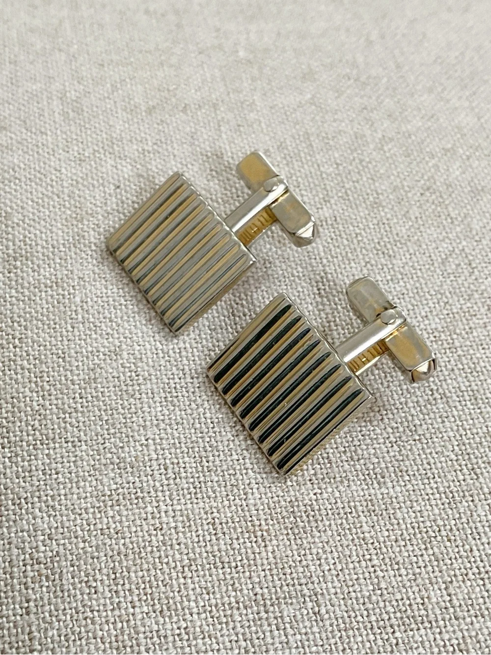 Vintage Swank Two-Tone Ribbed Rectangular Cufflinks